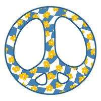 Groovy 1970s style peace symbol wreath pattern. vector