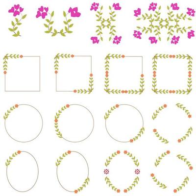 Floral ornament,hand painted antique jewelry. Calligraphic divider wreath, frames, laurel leaves, ornament. Big vector illustration isolated white background