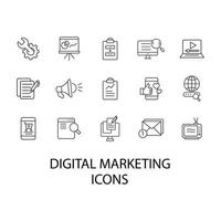 conjunto de iconos de marketing digital. elementos de vector de símbolo de paquete de marketing digital para web de infografía