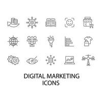 conjunto de iconos de marketing digital. elementos de vector de símbolo de paquete de marketing digital para web de infografía