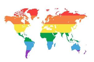 Vector map of the world in the colors of the lgbt flag. Peaceful world, month of pride.