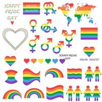 un conjunto de ilustraciones vectoriales con símbolos lgbt y una bandera del arco iris. vector