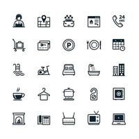 Hotel and Hotel Amenities Services icons with White Background vector