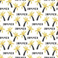 Seamless pattern with palms and summer lettering in black and yellow colors. Simple design for fabric, home textile, t-shirt, swimwear vector