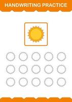 Handwriting practice with Sun. Worksheet for kids vector
