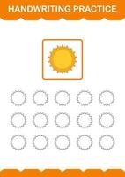 Handwriting practice with Sun. Worksheet for kids vector