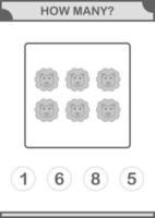 How Many Lion face. Worksheet for kids vector