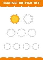 Handwriting practice with Sun. Worksheet for kids vector