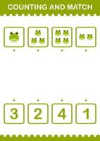 Counting and match Frog face. Worksheet for kids vector