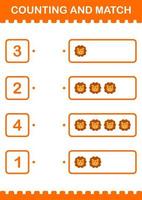 Counting and match Lion face. Worksheet for kids vector