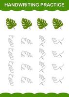 Handwriting practice with Monstera. Worksheet for kids vector