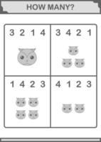 How Many Owl face. Worksheet for kids vector