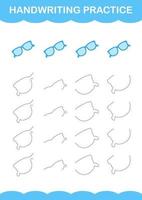 Handwriting practice with Glasses. Worksheet for kids vector