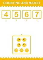 Counting and match Chicken face. Worksheet for kids vector