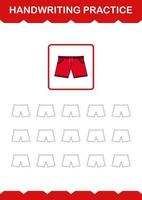 Handwriting practice with Shorts. Worksheet for kids vector