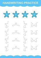 Handwriting practice with Starfish. Worksheet for kids vector