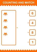 Counting and match Fox face. Worksheet for kids vector