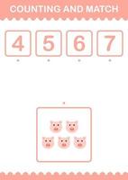 Counting and match Pig face. Worksheet for kids vector