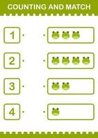 Counting and match Frog face. Worksheet for kids vector