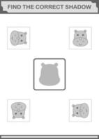 Find the correct shadow Rhinoceros face. Worksheet for kids vector
