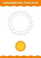 Handwriting practice with Sun. Worksheet for kids vector