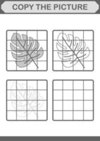 Copy the picture with Monstera. Worksheet for kids vector