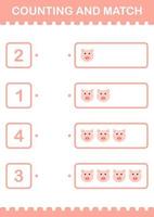 Counting and match Pig face. Worksheet for kids vector