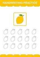 Handwriting practice with Lemon. Worksheet for kids vector