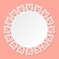 Pig with round frame for banner, poster, and greeting card vector