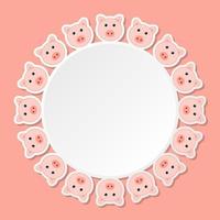 Pig with round frame for banner, poster, and greeting card vector