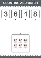 Counting and match Cow face. Worksheet for kids vector