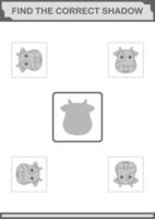 Find the correct shadow Cow face. Worksheet for kids vector