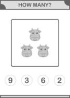 How Many Cow face. Worksheet for kids vector