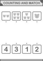 Counting and match Bear face. Worksheet for kids vector