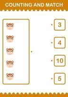 Counting and match Monkey face. Worksheet for kids vector