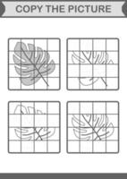 Copy the picture with Monstera. Worksheet for kids vector