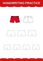 Handwriting practice with Shorts. Worksheet for kids vector