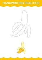 Handwriting practice with Banana. Worksheet for kids vector