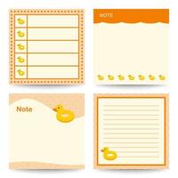 Set of square notepads with Inflatable Duck vector