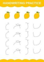 práctica de escritura a mano con limón. hoja de trabajo para niños vector