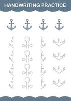 Handwriting practice with Anchor. Worksheet for kids vector