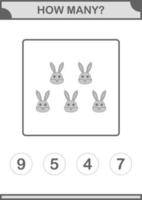 How Many Rabbit face. Worksheet for kids vector