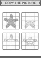 Copy the picture with Starfish. Worksheet for kids vector