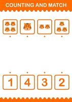 Counting and match Tiger face. Worksheet for kids vector