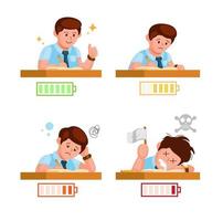 Student or office worker with stamina condition meter character set illustration vector