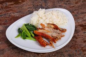 Rice with roasted duck breast photo