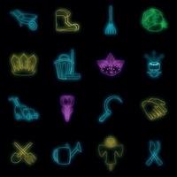 Garden icons set vector neon