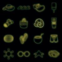 Summer items icons set vector neon