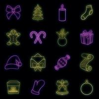Christmas icons set vector neon