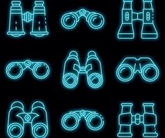 Binoculars icons set vector neon